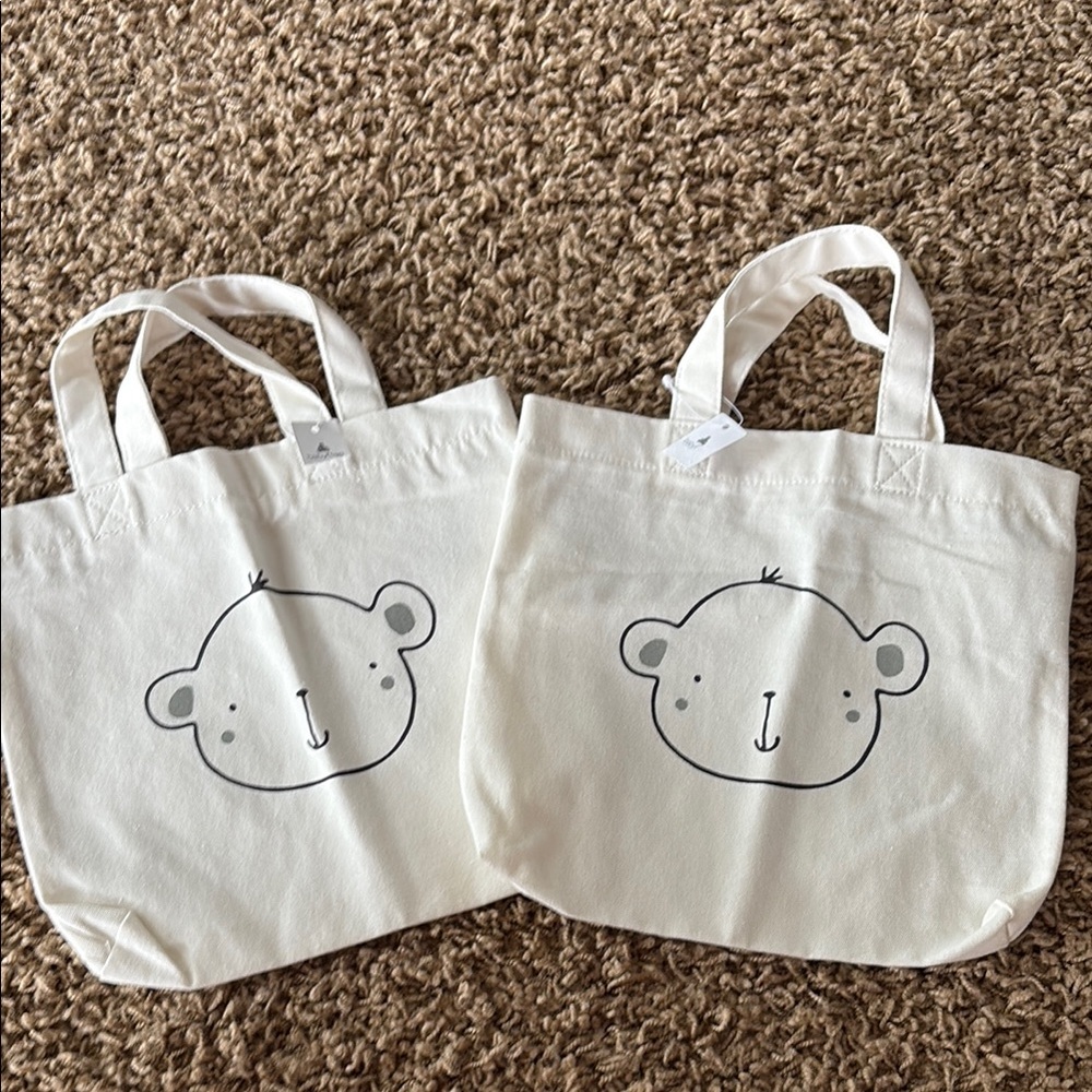 NWT babyGap Two Cute Cotton Print Kids Tote Bags- Cream